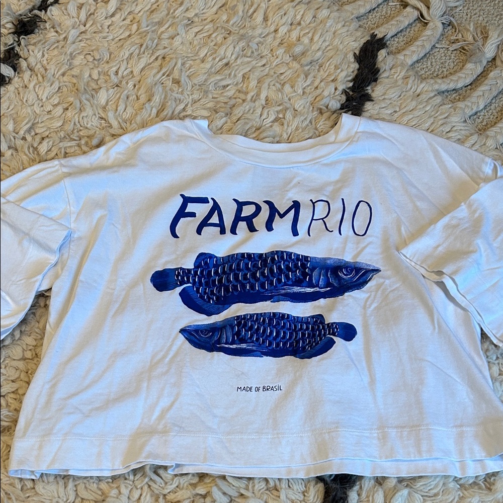 FARM Rio White Tee with Blue Fish Design